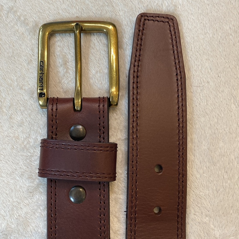Carhartt Brown Leather Belt with Gold Buckle - Picture 3 of 10